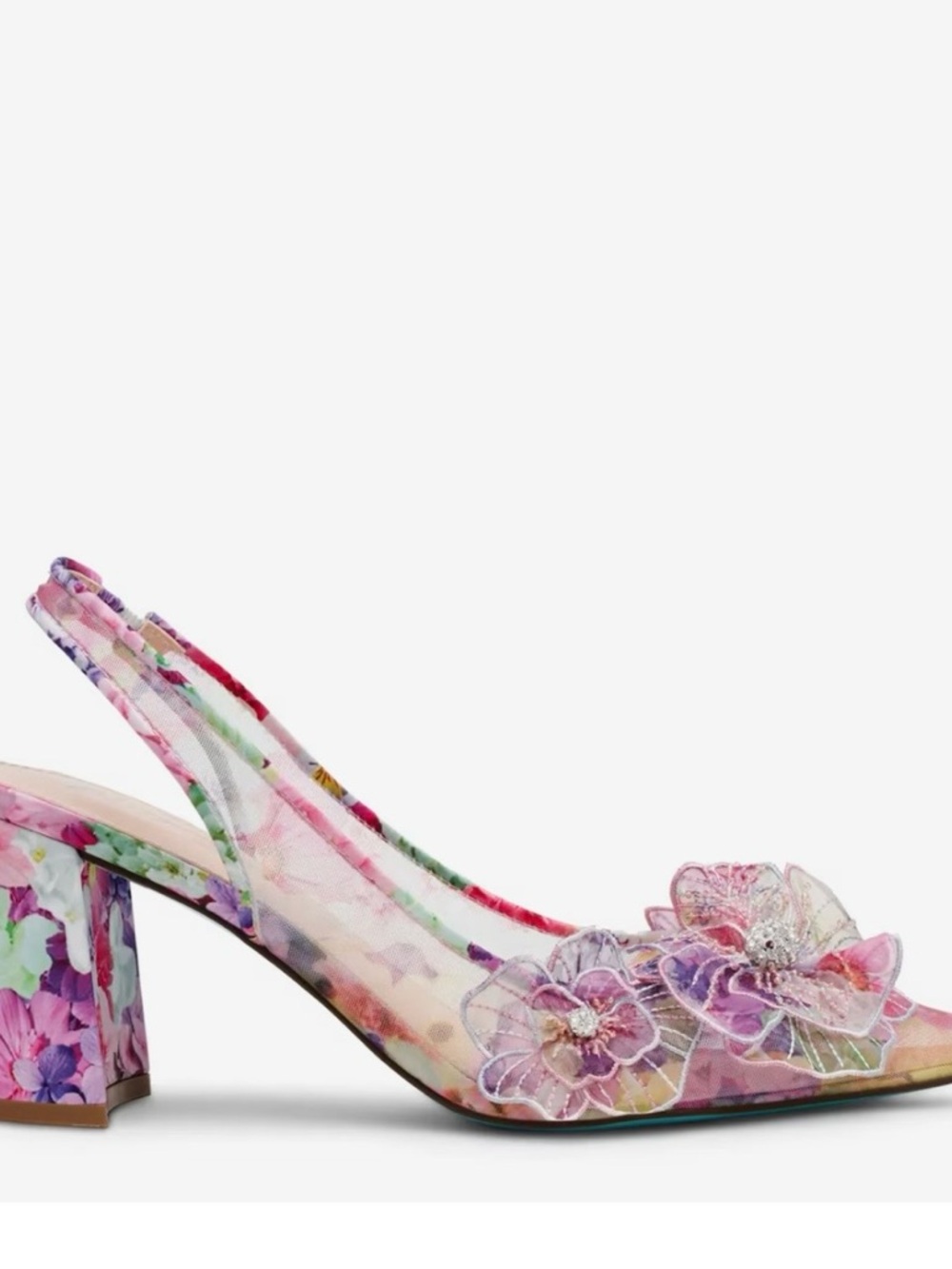 Betsey Johnson Avi Pump Floral Print Embellished Slingback Heels - Picture 6 of 7
